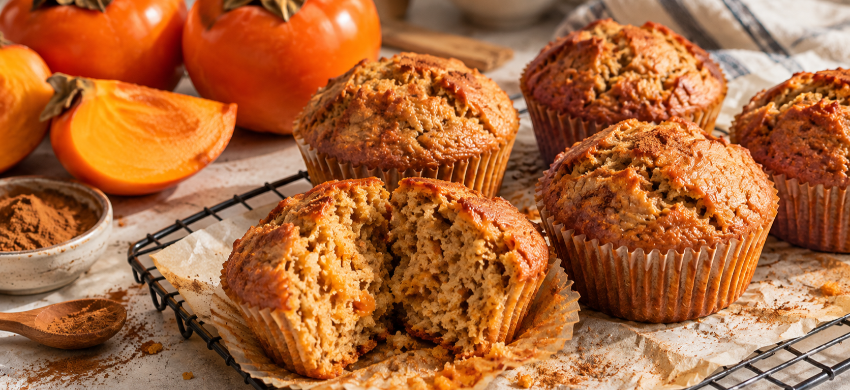 Muffins de dióspiro e aveia